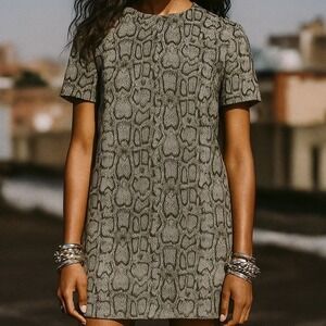 ZARA WOMAN Snake Print Short Shift Dress S Made in Turkey Capsule Textured Chic